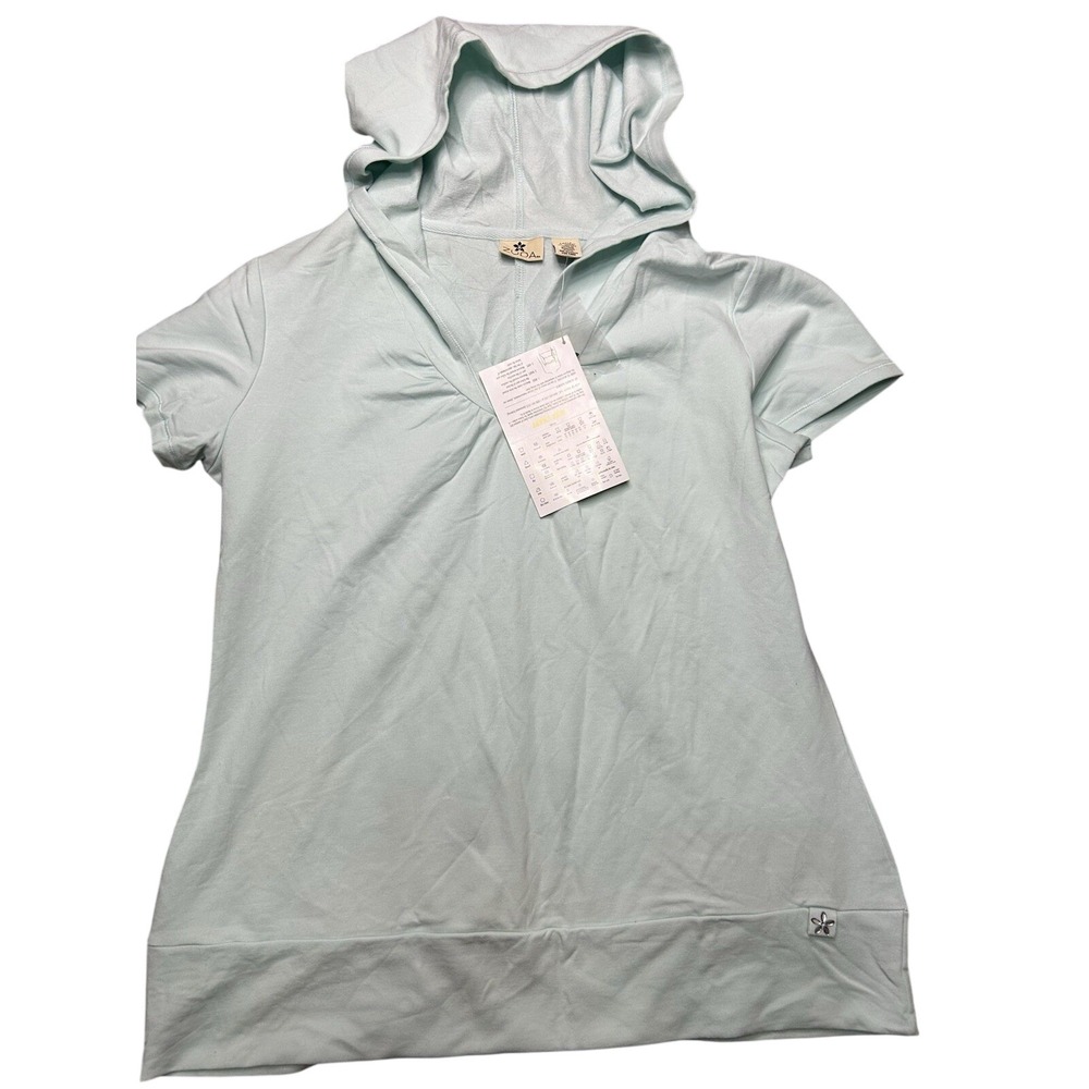Zuda Mint Green Short Sleeve Hoodie Womens L Cotton Modal Stretch Athleisure Top